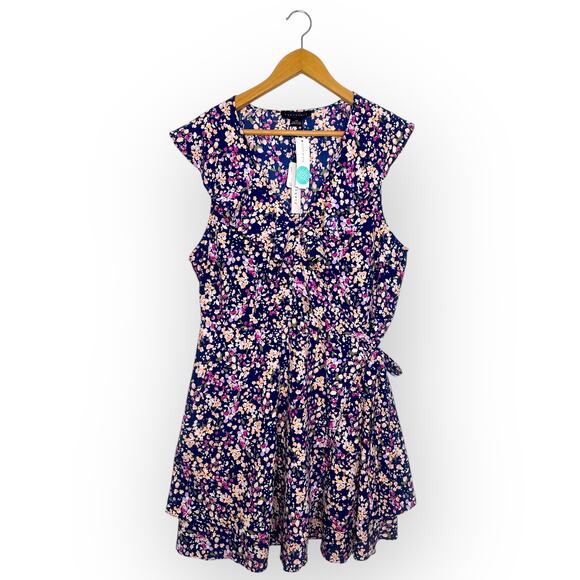 Sanctuary Stitch Fix Johanna Wrap Dress Size 2X NWT Navy Pink Multi Floral Print - Picture 1 of 12